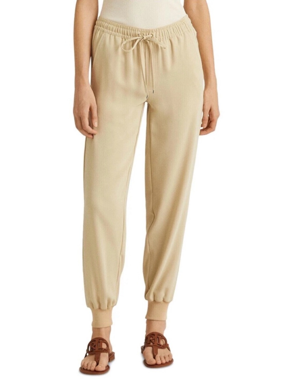 Lauren by Ralph Lauren Drawstring Jogger Pants in Beige, Size 16, NWT